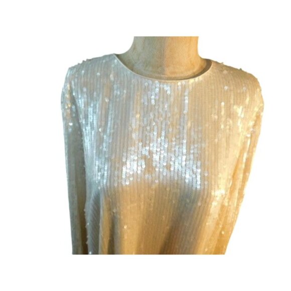 Lafayette 148 Size L Large Ivory Sequin Designer Dress Evening Event NWT $998 - Picture 4 of 5